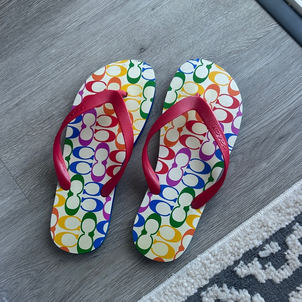Rare* Coach Zak Flip Flop Sandals Rainbow